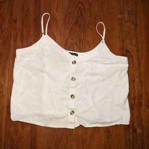 XL white button front linen tank top